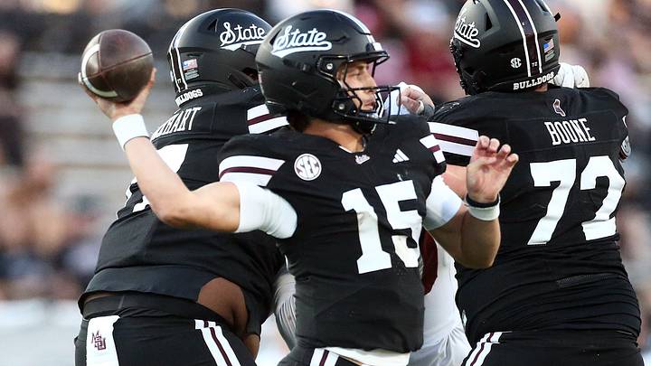 Mississippi State Bulldogs quarterback Parker Puckett (15) passes the ball during the fourth quarter against the Oklahoma Sooners at Davis Wade Stadium at Scott Field. Mississippi State Bulldogs quarterback Parker Puckett (15) passes the ball during the fourth quarter against the Oklahoma Sooners at Davis Wade Stadium at Scott Field.