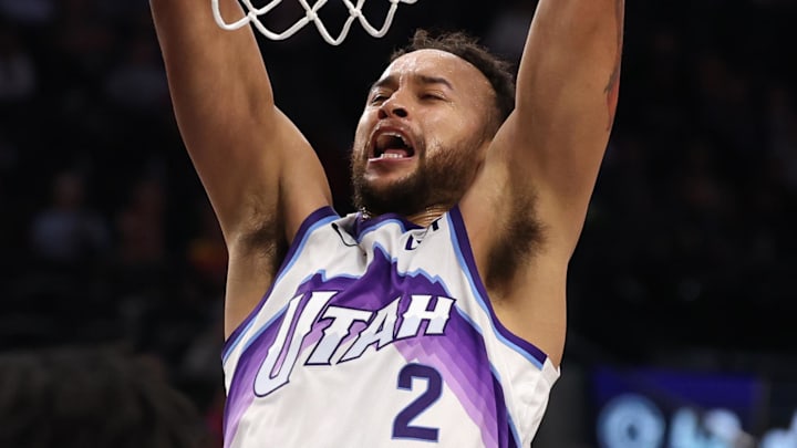Jan 1, 2026; Inglewood, California, USA;  Utah Jazz forward Kyle Anderson (2) dunks the ball during the second quarter against the Los Angeles Clippers at Intuit Dome. Mandatory Credit: Kiyoshi Mio-Imagn Images