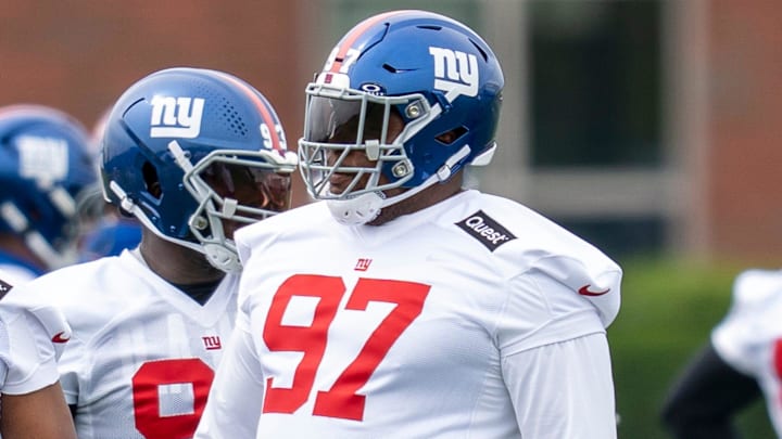 Dexter Lawrence II, defensive line with the NY Giants, is shown during practice at Quest Diagnostics Training Center, East Rutherford, NJ, May 28, 2025.