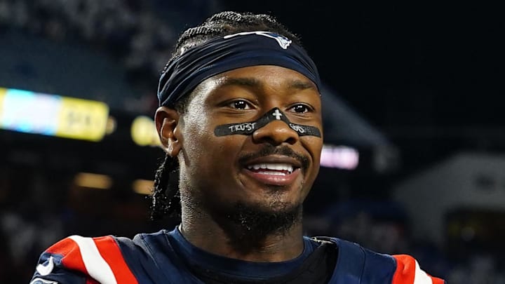 Oct 5, 2025; Orchard Park, New York, USA; New England Patriots quarterback Drake Maye (10) and wide receiver Stefon Diggs (8) walks off the field against the Buffalo Bills after the game at Highmark Stadium. Mandatory Credit: Gregory Fisher-Imagn Images
