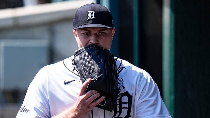 Detroit Tigers pitcher Tarik Skubal (29) walks off the field for pitching change during the seventh inning against Milwaukee Brewers at Comerica Park in Detroit on Thursday, April 23, 2026.