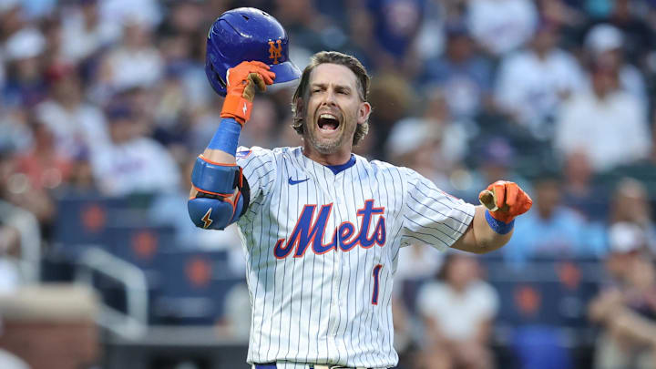 Aug 12, 2025; New York City, New York, USA; New York Mets second baseman Jeff McNeil (1) reacts after lining out in the second inning against the Atlanta Braves at Citi Field. Mandatory Credit: Wendell Cruz-Imagn Images Aug 12, 2025; New York City, New York, USA; New York Mets second baseman Jeff McNeil (1) reacts after lining out in the second inning against the Atlanta Braves at Citi Field. Mandatory Credit: Wendell Cruz-Imagn Images