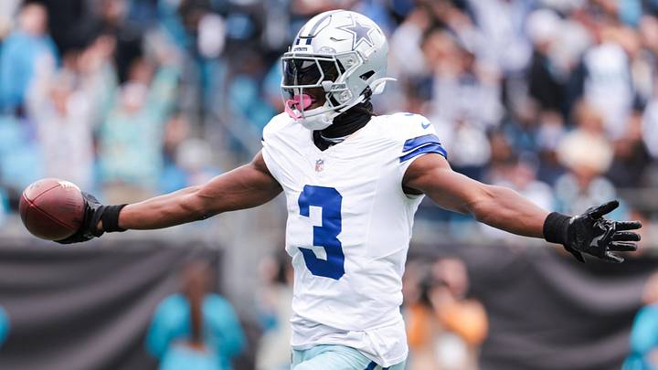 Oct 12, 2025; Charlotte, North Carolina, USA; Dallas Cowboys wide receiver George Pickens (3) celebrates a touchdown during the second half against the Carolina Panthers at Bank of America Stadium. Mandatory Credit: Scott Kinser-Imagn Images Oct 12, 2025; Charlotte, North Carolina, USA; Dallas Cowboys wide receiver George Pickens (3) celebrates a touchdown during the second half against the Carolina Panthers at Bank of America Stadium. Mandatory Credit: Scott Kinser-Imagn Images