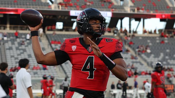 San Diego State Aztecs quarterback Jayden Denegal (4). San Diego State Aztecs quarterback Jayden Denegal (4).