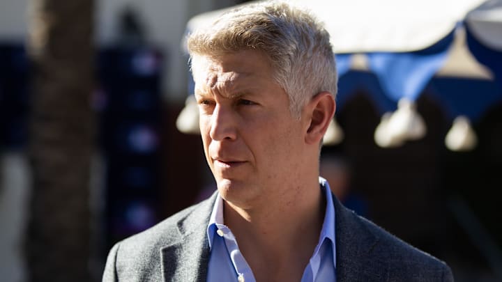 Nov 7, 2023; Scottsdale, AZ, USA; Baltimore Orioles general manager Mike Elias speaks to the media during the MLB General Manager's Meetings at Omni Scottsdale Resort & Spa Nov 7, 2023; Scottsdale, AZ, USA; Baltimore Orioles general manager Mike Elias speaks to the media during the MLB General Manager's Meetings at Omni Scottsdale Resort & Spa