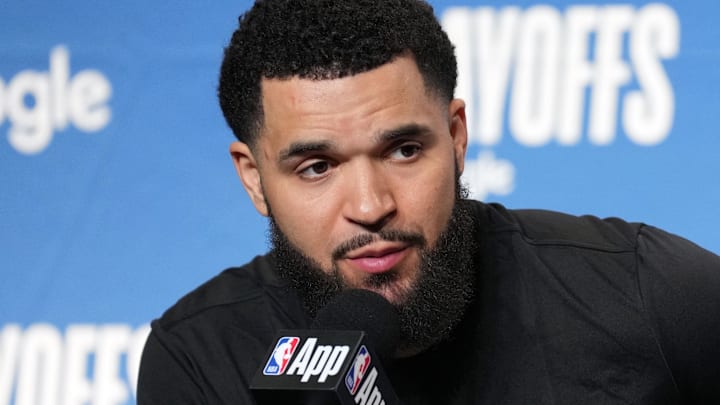 Apr 26, 2025; San Francisco, California, USA; Houston Rockets guard Fred VanVleet talks to media members after game three of first round for the 2024 NBA Playoffs at Chase Center. Mandatory Credit: Darren Yamashita-Imagn Images Apr 26, 2025; San Francisco, California, USA; Houston Rockets guard Fred VanVleet talks to media members after game three of first round for the 2024 NBA Playoffs at Chase Center. Mandatory Credit: Darren Yamashita-Imagn Images