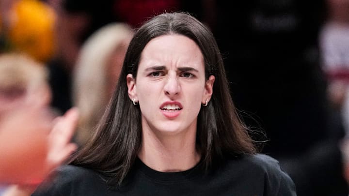 Indiana Fever guard Caitlin Clark (22) celebrates Indiana Fever guard Kelsey Mitchell (0) on Saturday, Aug. 9, 2025, during a game between the Indiana Fever and the Chicago Sky at Gainbridge Fieldhouse in Indianapolis.