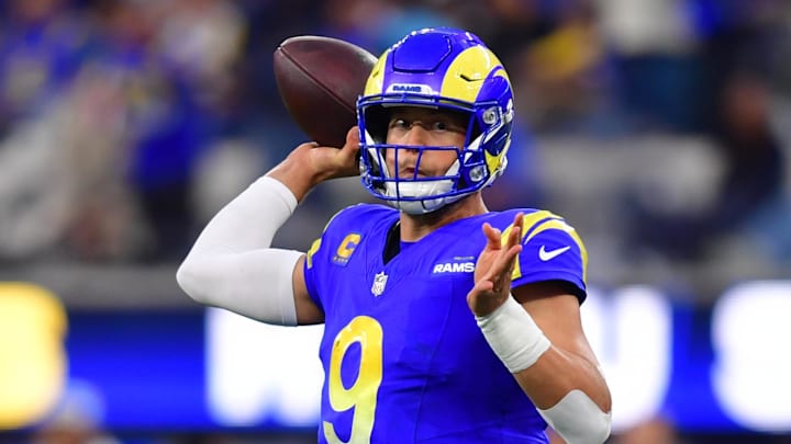 Dec 14, 2025; Inglewood, California, USA; Los Angeles Rams quarterback Matthew Stafford (9) throws a pass during the fourth quarter against the Detroit Lions at SoFi Stadium. Mandatory Credit: Gary A. Vasquez-Imagn Images Dec 14, 2025; Inglewood, California, USA; Los Angeles Rams quarterback Matthew Stafford (9) throws a pass during the fourth quarter against the Detroit Lions at SoFi Stadium. Mandatory Credit: Gary A. Vasquez-Imagn Images