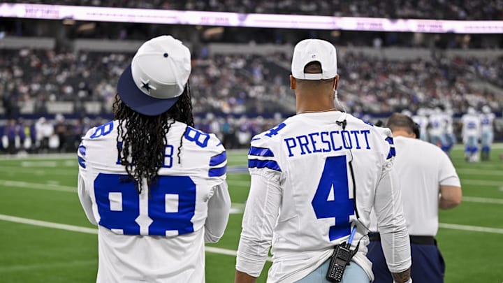Dallas Cowboys stars CeeDee Lamb and Dak Prescott during the game against the Baltimore Ravens at AT&T Stadium. 