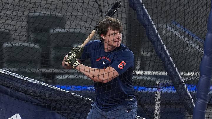 Jun 22, 2026; Toronto, Ontario, CAN; Houston Astros center fielder Jake Meyers (6) takes early batting practice before a game against the Toronto Blue Jays at Rogers Centre. Mandatory Credit: Nick Turchiaro-Imagn Images