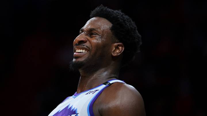 Feb 9, 2026; Miami, Florida, USA; Utah Jazz forward Jaren Jackson Jr. (20) reacts against the Miami Heat during the second quarter at Kaseya Center. Mandatory Credit: Sam Navarro-Imagn Images