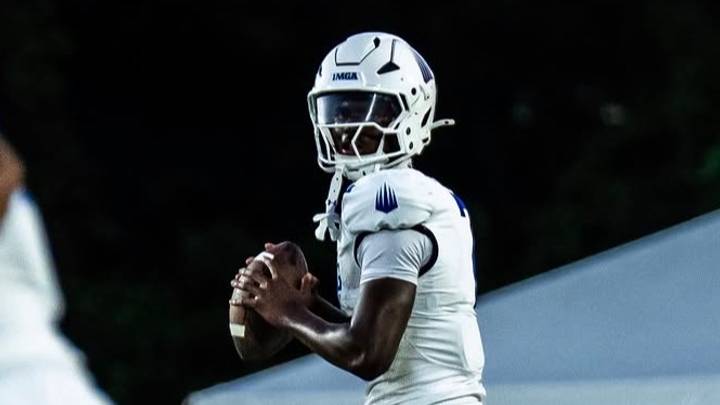 IMG Academy quarterback Jayden Wade looks for a receiver during the Ascenders’ Sept. 18 win over The First Academy. Wade and unbeaten IMG host St. James Performance Academy Saturday night in Bradenton. IMG Academy quarterback Jayden Wade looks for a receiver during the Ascenders’ Sept. 18 win over The First Academy. Wade and unbeaten IMG host St. James Performance Academy Saturday night in Bradenton.