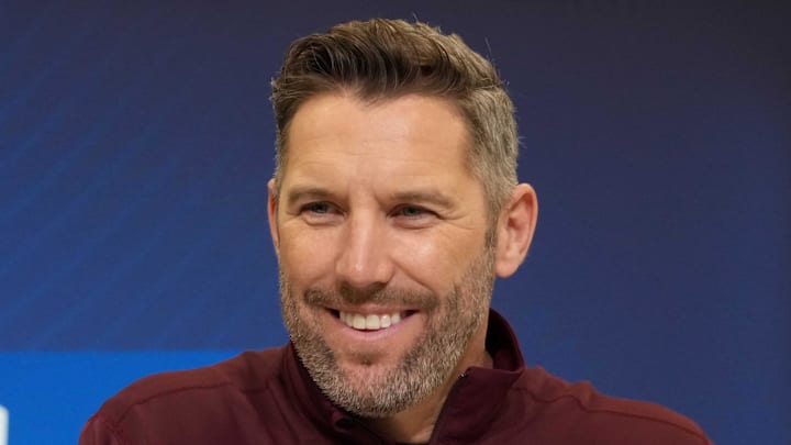 Feb 25, 2025; Indianapolis, IN, USA; Washington Commanders general manager Adam Peters speaks during the NFL Scouting Combine at the Indiana Convention Center. Mandatory Credit: Kirby Lee-Imagn Images Feb 25, 2025; Indianapolis, IN, USA; Washington Commanders general manager Adam Peters speaks during the NFL Scouting Combine at the Indiana Convention Center. Mandatory Credit: Kirby Lee-Imagn Images