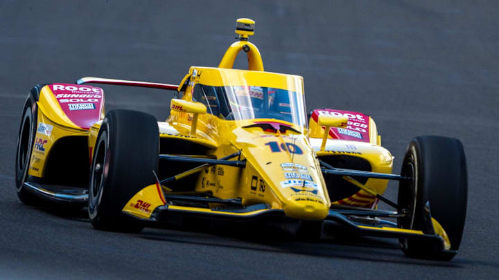Chip Ganassi Racing driver Alex Palou (10) heads into turn one Wednesday, May 13, 2026, during practice for the 110th running of the Indianapolis 500 at Indianapolis Motor Speedway. Chip Ganassi Racing driver Alex Palou (10) heads into turn one Wednesday, May 13, 2026, during practice for the 110th running of the Indianapolis 500 at Indianapolis Motor Speedway.