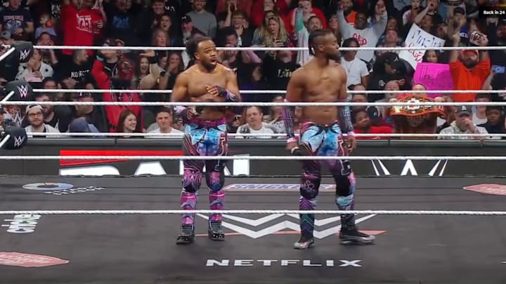 Xavier Woods and Kofi Kingston, known professionally as "The New Day," on WWE Raw on Feb. 3, 2025.