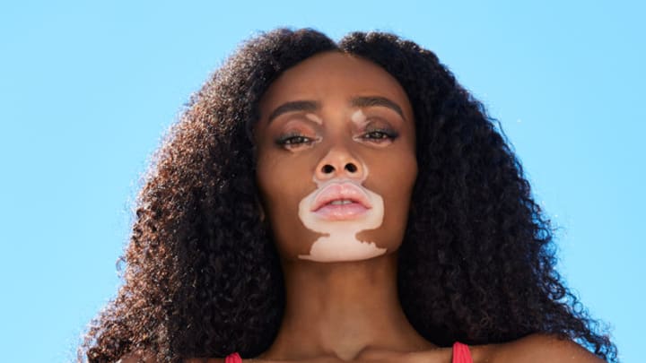 Winnie Harlow was photographed by Laretta Houston in Great Exuma, Bahamas. 