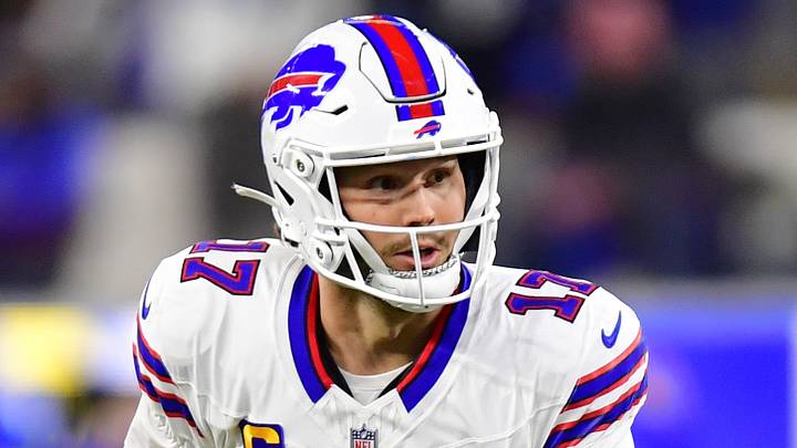 Oct 12, 2026; Inglewood, California, USA;  Buffalo Bills quarterback Josh Allen (17) looks to pass during the third quarter against the Los Angeles Rams at SoFi Stadium.  Mandatory Credit: Gary A. Vasquez-Imagn Images