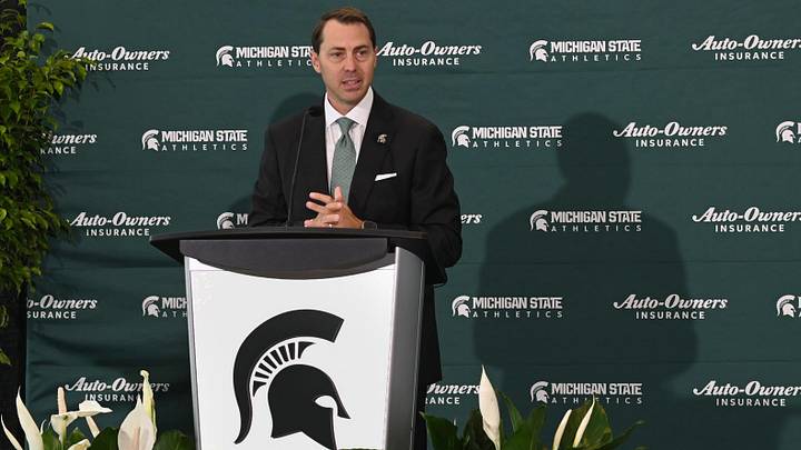 J Batt speaks Wednesday, June 4, 2025, after being introduced as Michigan State University's new athletic director. J Batt speaks Wednesday, June 4, 2025, after being introduced as Michigan State University's new athletic director.
