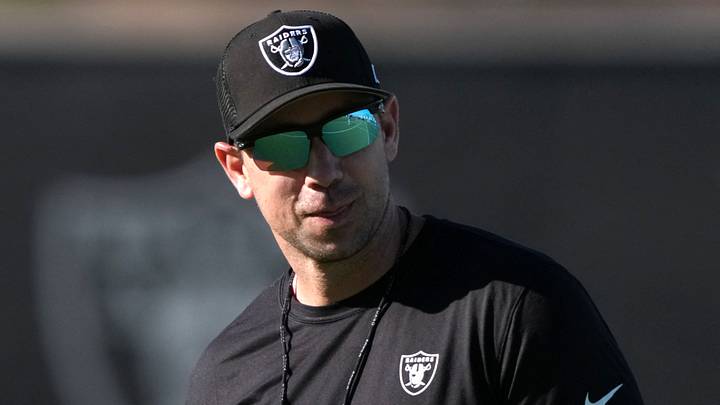 Jun 9, 2026; Henderson, NV, USA; Las Vegas Raiders coach Klint Kubiak during minicamp at Intermountain Health Performance Center. Mandatory Credit: Kirby Lee-Imagn Images