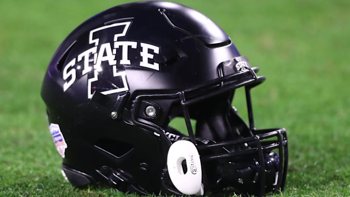 Jan 2, 2021; Glendale, AZ, USA; Detailed view of an Iowa State Cyclones helmet during the Fiesta Bowl at State Farm Stadium. 