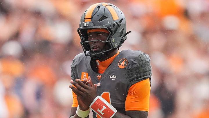 Tennessee quarterback Faizon Brandon (11) looks up before a snap during a college football game between Tennessee and Auburn at Neyland Stadium in Knoxville, Tenn., on Oct. 3, 2026.
