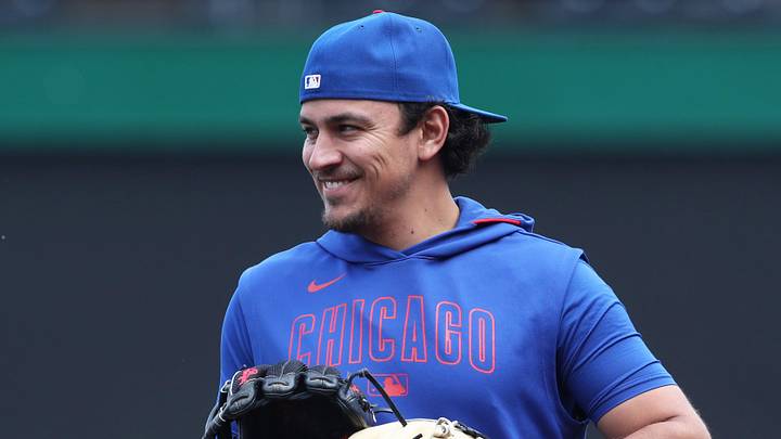 Apr 29, 2025; Pittsburgh, Pennsylvania, USA; Chicago Cubs infielder Nicky Lopez (12) warms up before the game against the Pittsburgh Pirates at PNC Park. Mandatory Credit: Charles LeClaire-Imagn Images