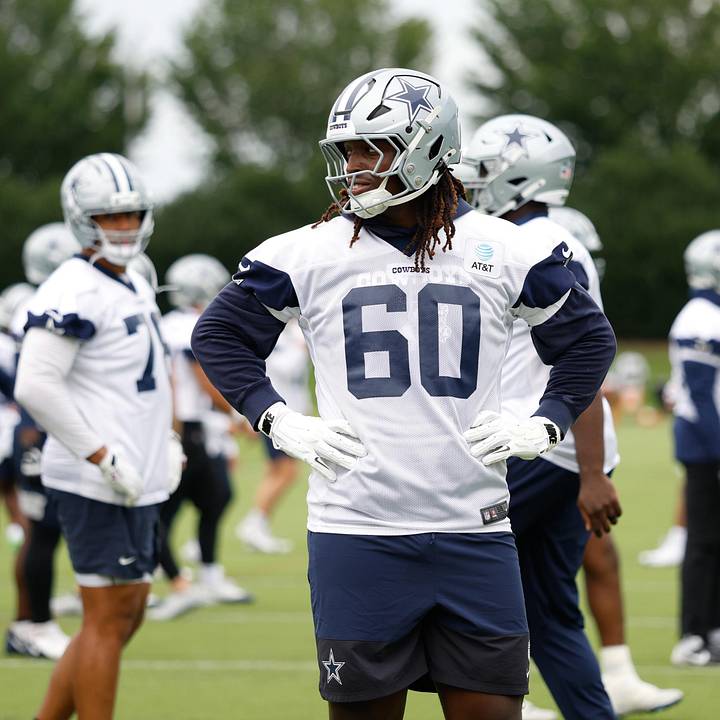 Dallas Cowboys offensive tackle Tyler Guyton goes through a drill during practice at the Ford Center Dallas Cowboys offensive tackle Tyler Guyton goes through a drill during practice at the Ford Center