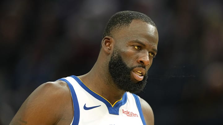 Dec 25, 2025; San Francisco, California, USA; Golden State Warriors forward Draymond Green (23) during the fourth quarter against the Dallas Mavericks at Chase Center. Mandatory Credit: Darren Yamashita-Imagn Images