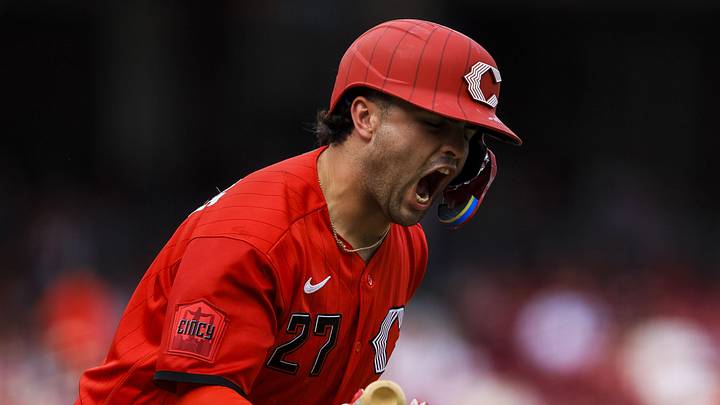 Cincinnati Reds third baseman Sal Stewart (27) reacts