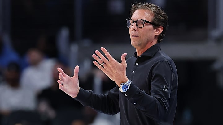 Atlanta Hawks head coach Quin Snyder reacts against the Oklahoma City Thunder.
