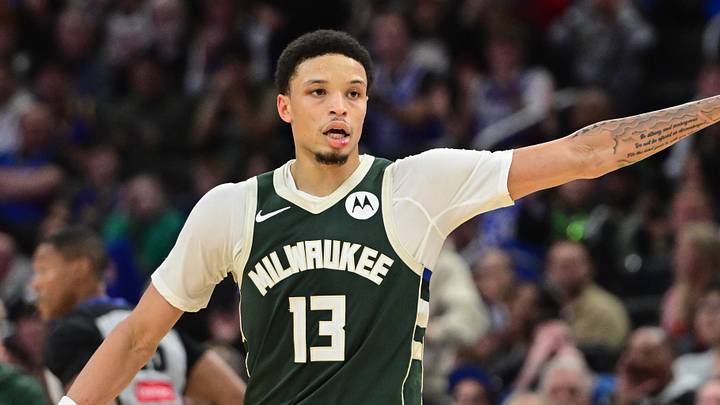 Oct 30, 2025; Milwaukee, Wisconsin, USA;  Milwaukee Bucks guard Ryan Rollins (13) reacts in the 4th quarter against the Golden State Warriors at Fiserv Forum. Mandatory Credit: Benny Sieu-Imagn Images
