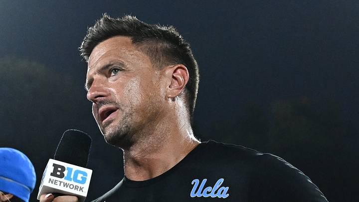Sep 12, 2026; Pasadena, California, USA; UCLA head coach Bob Chesney is interviewed after defeating San Diego State at the Rose Bowl. Mandatory Credit: William Liang-Imagn Images Sep 12, 2026; Pasadena, California, USA; UCLA head coach Bob Chesney is interviewed after defeating San Diego State at the Rose Bowl. Mandatory Credit: William Liang-Imagn Images