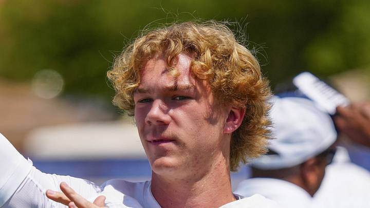 Chandler quarterback Will Mencl (7) throws a pass during spring football showcase at Chandler High School in Chandler on May 12, 2026. 