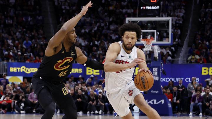 May 5, 2026; Detroit, Michigan, USA; Detroit Pistons center Jalen Duren (0) dunks in the second half against the Cleveland Cavaliers during game one of the second round of the 2026 NBA Playoffs at Little Caesars Arena. Mandatory Credit: Rick Osentoski-Imagn Images