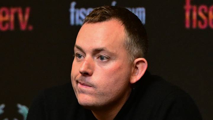Jan 24, 2024; Milwaukee, Wisconsin, USA; Milwaukee Bucks general manager Jon Horst addresses the media after head coach Adrian Griffin (not pictured) was dismissed at Fiserv Forum on January 24, 2024.