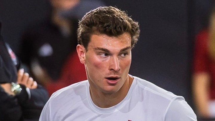 Fernando Mendoza participates in Indiana University's Pro Day at Mellencamp Pavilion on Wednesday, April 1, 2026.