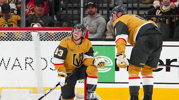 Nov 28, 2025; Las Vegas, Nevada, USA; Vegas Golden Knights right wing Mitch Marner (93) and center Jack Eichel (9) react after the Montreal Canadiens scored an empty net goal during the third period at T-Mobile Arena. Mandatory Credit: Stephen R. Sylvanie-Imagn Images Nov 28, 2025; Las Vegas, Nevada, USA; Vegas Golden Knights right wing Mitch Marner (93) and center Jack Eichel (9) react after the Montreal Canadiens scored an empty net goal during the third period at T-Mobile Arena. Mandatory Credit: Stephen R. Sylvanie-Imagn Images
