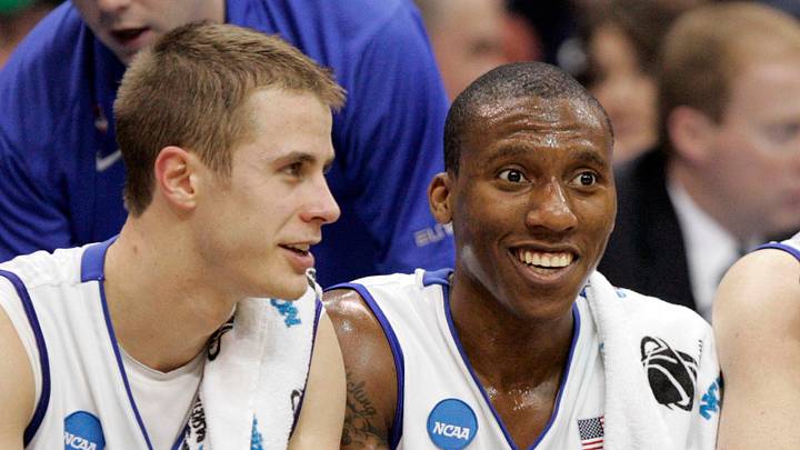 Mar 19, 2010; Jacksonville, FL, USA; Duke Blue Devils guard Jon Scheyer (30), guard Nolan Smith (2) and center Brian Zoubek (55) talk on the bench during the second half in the first round of the 2010 NCAA mens basketball tournament againts Arkansas-Pine Bluff Golden Lions at Jacksonville Veterans Memorial Arena. Duke won 77-44. Mandatory Credit: Kim Klement-USA TODAY Sports Mar 19, 2010; Jacksonville, FL, USA; Duke Blue Devils guard Jon Scheyer (30), guard Nolan Smith (2) and center Brian Zoubek (55) talk on the bench during the second half in the first round of the 2010 NCAA mens basketball tournament againts Arkansas-Pine Bluff Golden Lions at Jacksonville Veterans Memorial Arena. Duke won 77-44. Mandatory Credit: Kim Klement-USA TODAY Sports
