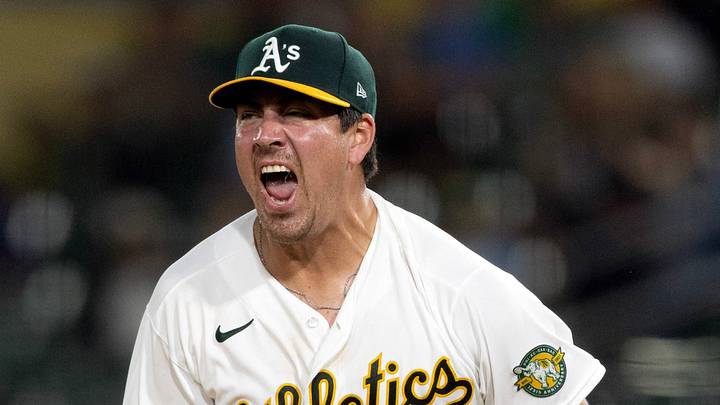Aug 28, 2026; West Sacramento, California, USA; Athletics starting pitcher Jacob Lopez (57) reacts to striking out Baltimore Orioles first baseman Coby Mayo (16) during the fifth inning at Sutter Health Park. Mandatory Credit: D. Ross Cameron-Imagn Images Aug 28, 2026; West Sacramento, California, USA; Athletics starting pitcher Jacob Lopez (57) reacts to striking out Baltimore Orioles first baseman Coby Mayo (16) during the fifth inning at Sutter Health Park. Mandatory Credit: D. Ross Cameron-Imagn Images