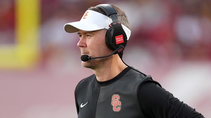 Aug 30, 2025; Los Angeles, California, USA; Southern California Trojans head coach Lincoln Riley watches from the sidelines against the Missouri State Bears in the first half at United Airlines Field at Los Angeles Memorial Coliseum. Mandatory Credit: Kirby Lee-Imagn Images Aug 30, 2025; Los Angeles, California, USA; Southern California Trojans head coach Lincoln Riley watches from the sidelines against the Missouri State Bears in the first half at United Airlines Field at Los Angeles Memorial Coliseum. Mandatory Credit: Kirby Lee-Imagn Images