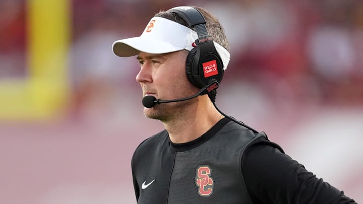 Aug 30, 2025; Los Angeles, California, USA; Southern California Trojans head coach Lincoln Riley watches from the sidelines against the Missouri State Bears in the first half at United Airlines Field at Los Angeles Memorial Coliseum. Mandatory Credit: Kirby Lee-Imagn Images Aug 30, 2025; Los Angeles, California, USA; Southern California Trojans head coach Lincoln Riley watches from the sidelines against the Missouri State Bears in the first half at United Airlines Field at Los Angeles Memorial Coliseum. Mandatory Credit: Kirby Lee-Imagn Images