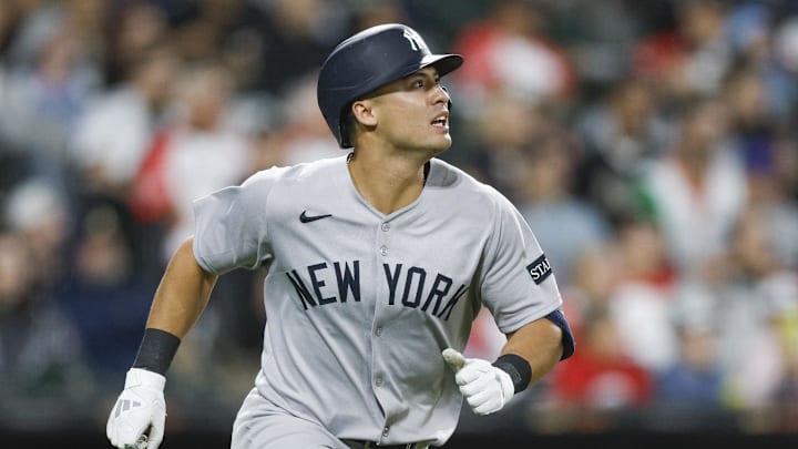 Aug 29, 2025; Chicago, Illinois, USA; New York Yankees shortstop Anthony Volpe (11) rounds the bases after hitting a two-run home run against the Chicago White Sox during the seventh inning at Rate Field. Mandatory Credit: Kamil Krzaczynski-Imagn Images