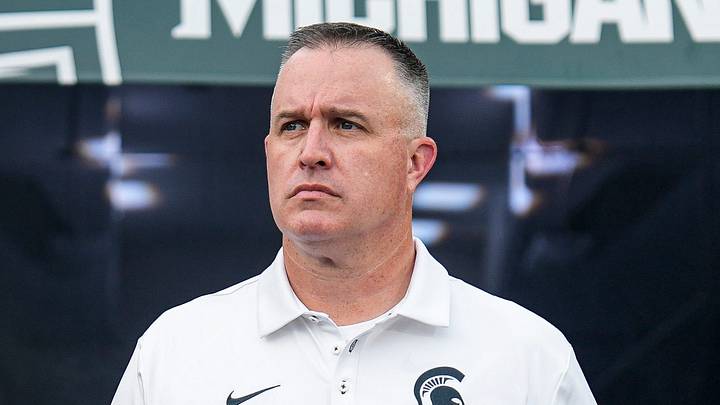 Michigan State head coach Pat Fitzgerald walks onto the field for practice ahead of the Toledo game at Spartan Stadium in East Lansing on Friday, Sept. 4, 2026.