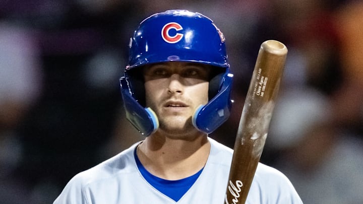 Nov 9, 2025; Mesa, AZ, USA; Chicago Cubs catcher Owen Ayers during the Arizona Fall League Fall Stars Game at Sloan Park. 