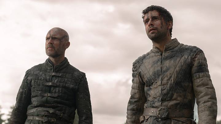 Richard Flood (Hightower soldier) and Fabien Frankel (Criston Cole) in House of the Dragon season 3. Photograph by Theo Whiteman/HBO.