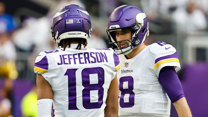 Minnesota Vikings WR Justin Jefferson (18) and QB Kirk Cousins (8)