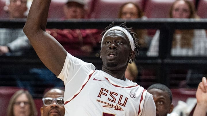 Florida State Seminoles forward Jerry Deng (7) shoots for three. The Florida State Seminoles defeated the Southern Methodist Mustangs 76-69 on Saturday, March 8, 2025. Florida State Seminoles forward Jerry Deng (7) shoots for three. The Florida State Seminoles defeated the Southern Methodist Mustangs 76-69 on Saturday, March 8, 2025.