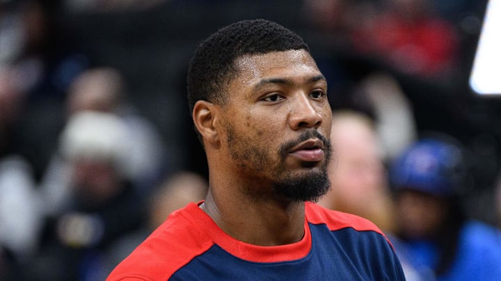Mar 5, 2025; Washington, District of Columbia, USA; Washington Wizards guard Marcus Smart (36) warms up prior to the game between the Washington Wizards and the Utah Jazz at Capital One Arena. Mandatory Credit: Reggie Hildred-Imagn Images