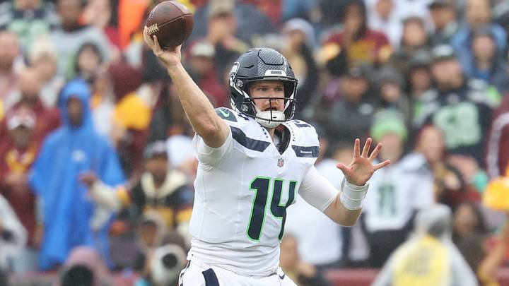 Seattle Seahawks QB Sam Darnold makes a throw against the Washington Commanders in the first half at Northwest Stadium. Seattle Seahawks QB Sam Darnold makes a throw against the Washington Commanders in the first half at Northwest Stadium.