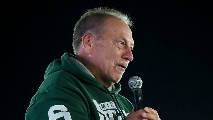 Michigan State’s head coach Tom Izzo addresses the crowd during the Izzone Campout on Friday, Oct. 2, 2026, at Munn Field in East Lansing. Michigan State’s head coach Tom Izzo addresses the crowd during the Izzone Campout on Friday, Oct. 2, 2026, at Munn Field in East Lansing.